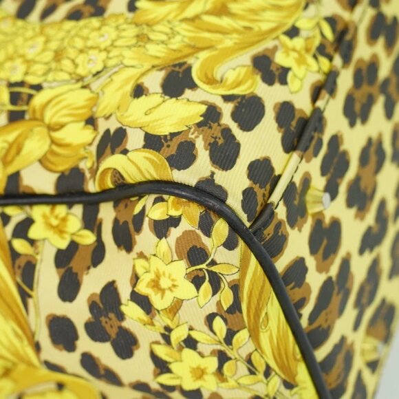 GIANNI VERSACE Leopard PVC Shoulder Tote Bag Yellow Black Gold - Picture 10 of 15